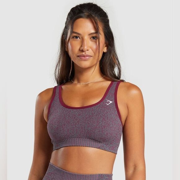GYMSHARK MARL SEAMLESS SCOOP BRA SIZE S IN PLUM PINK MARL NWT - Picture 1 of 9